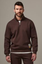 Retro Logo Unisex Quarter Zip Sweatshirt – Espresso